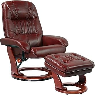 Benchmaster Kyle Ruby Red Swivel Faux Leather with Ottoman Recliner Chair Modern Armchair Ergonomic Push Manual Reclining Footrest Upholstered for Bedroom Living Room Reading Home Relax Office