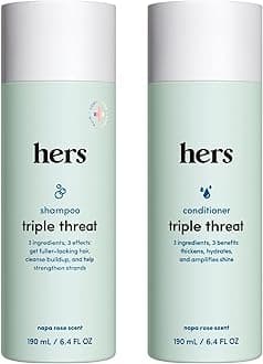 hers Triple Threat Shampoo and Conditioner Set for Women- Thickening, Moisturizing, Reduces Shedding- Color Safe Hair Loss Shampoo and Conditioner- 2 pack, 6.4oz