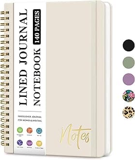 ZOTIA Lined Spiral Journal Notebook for Women, A5 College Ruled Journals for Writing, Hardcover Notebooks for Work, Note taking and Office School Supplies,140 Pages - Grey Beige