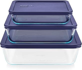 Pyrex Simply Store (3-Pack) Rectangular Glass Food Storage Containers Set, (3, 6 & 11 Cup) Meal Prep Containers With Plastic BPA-Free Lids, Dishwasher & Microwave Safe