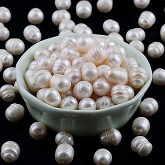 - Pearls Beads for Jewelry Making 100pcs 9-10mm Natural Genuine Real Freshwater Cultured Pearl White Rice Oval Loose Gemstone Bead Holes 0.7mm Crafts Necklaces Bracelets Earrings (White, 9-10mm)