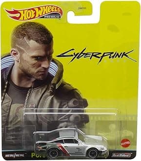 Hot Wheels Premium Cyberpunk 2077 Porsche 911 Turbo, Real Riders Series, Die-Cast Metal Car, Silver
