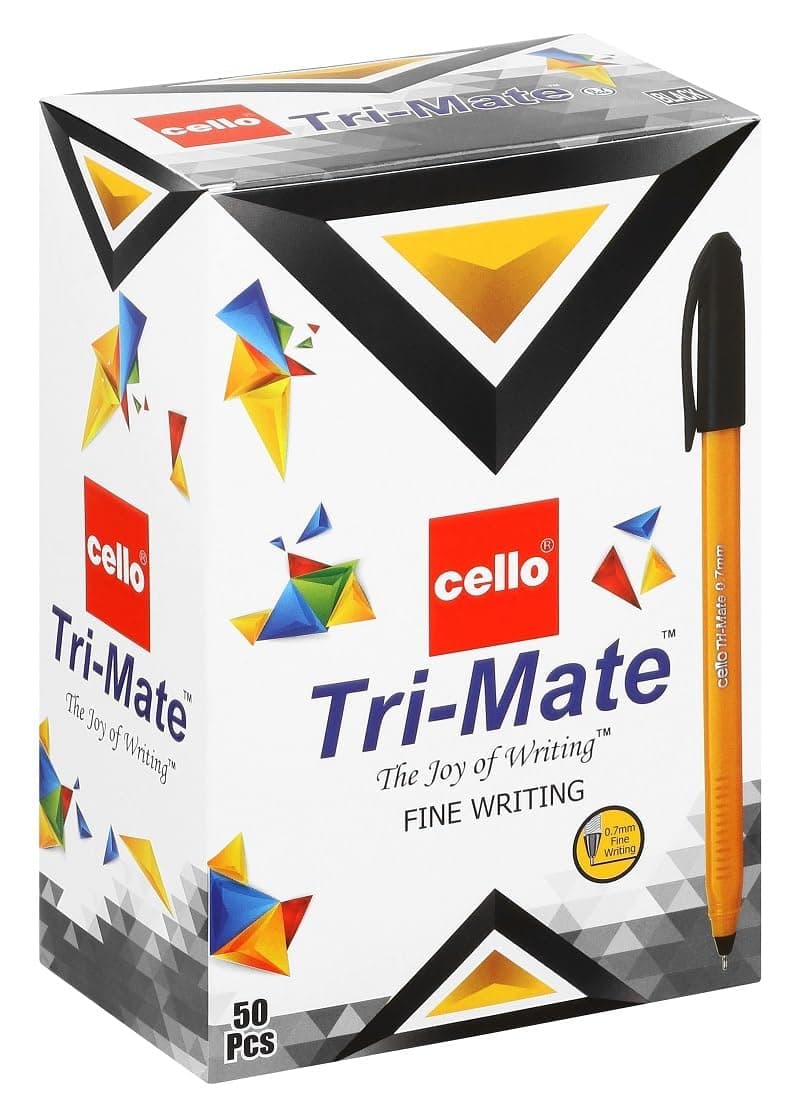 Original Tri-Mate Triangular Barrel Ballpoint Pen Medium Point Biro (1.0mm) (Black, Pack of 50)