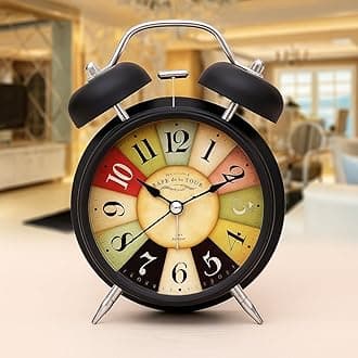 AERYS Vintage Twin Bell Alarm Clock, Analog Display, Night LED Light, Extra Loud Heavy Ringer, Table Clock for Students and Kids Home, Office, Bedroom, Living Room, Home Decor (Black Rainbow Clock)