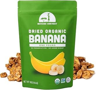 Mavuno Harvest Dried Banana Chips Fruit Snacks | Organic Dried Banana | Healthy Snacks for Kids & Adults | Unsweetened Banana Chips | Gluten Free Snack | Vegan, Non GMO, Direct Trade | 1 Pound Bag