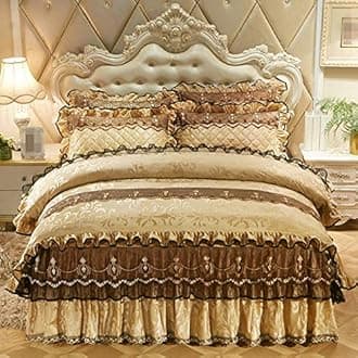 Warm Ruffled Luxury Bed decoration Pleated Base valance sheet Quilted fitted Bedspread Wrap around style With 18" drop-D Queen1