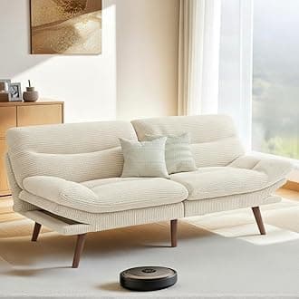 Pipishell Futon Sofa Bed, 66 Inch Corduroy Futon Couch Convertible with Adjustable Backrest and Armrests, Recliner Sleeper Sofa for Small Spaces, Living Room, Office, Guest Room (White, 66 Inch)