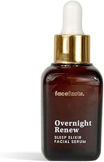 Face Facts Overnight Renew Sleep Elixir Facial Serum with Collagen, Ceramides, Q10 and Hyaluronic Acid, Vegan, 30ml