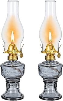 2 Pcs Rustic Oil Lamp Classic Kerosene Lamp Lantern Vintage Glass Clear Hurricane Lamp Oil Lantern Decorative Chamber Oil Lamps with Adjustable Fire Wick for Home Indoor Use, 12.6 Inch