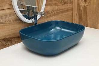 Ceramic Countertop Wash Basin | Designer Table Top Bathroom Basin Sink | Vessel Sink Wash Basin Over Counter for Bathroom, Hotel, Home Living Room (18x13x5.5 Inch) (Glossy Bottle Green)