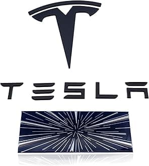 Metal T Logo Tesla Letters Performance Ludicrous Emblem Logo Decal Sticker Front Rear Tailgate in Matte Black for Tesla Model 3 Highland (Matte Black - Letters & Highland)