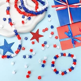 1100PCS Star Beads,Red White and Blue Beads,Patriotic Star Pony Bead Bracelets,4th of July Bead,Independent Day Accessories for Jewelry Making Crafts & Hair Braiding