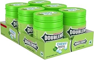 Doublemint Chewy Mint Pot | Peppermint Flavour Chewing Gum | Mint Gums For Instant Freshness | Comes in a Resealable Pocket Bottle | Easy to Carry | 56.7g | Pack of 6
