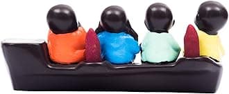 eCraftIndia Set of 4 Little Monk Buddha Statues Smoke Backflow Cone Incense Holder Buddha Showpiece for Home Decor Living Room Car Dashboard Office Gift for Diwali Buddha Purnima Housewarming Birthday