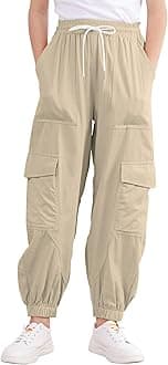Girls Cargo Pants Elastic Waist Casual Jogger Pants for Girls Streetwear Loose Parachute with Pockets 7-14Years