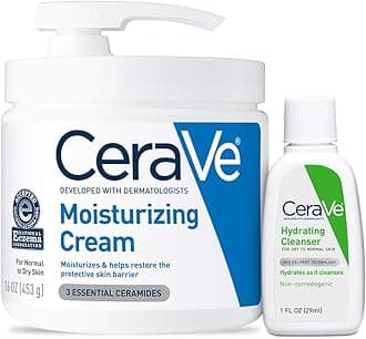 CeraVe Moisturizing Cream Combo Pack | Contains 16 Ounce with Pump & 1 Ounce Hydrating Facial Cleanser, Dry Skin Relief, Skin Care Gift Sets & Stocking Stuffers