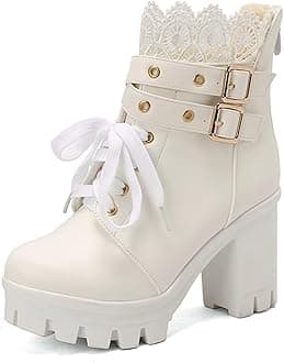 Goth Platform Boots Chunky High Heels Ankle Boots Lace Buckle Gothic Cosplay Booties Zipper Punk Shoes