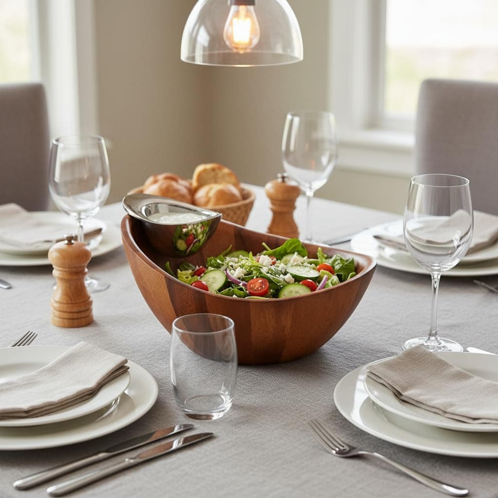 nambe Harmony Chip and Dip Server | Chips and Salsa Serving Dish | Salad Bar Serving Set for A Party | Chilled Dip Serving Bowl | Made of Acacia Wood and Metal Alloy