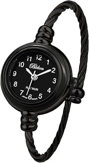 Collections Women's Cuff Watch - Round Analog Display Arabic Numbers 23mm Case Wire Bracelet Watch for Women Elegant Cable Cuff Bangle Wrist Watch