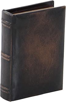 Deco 79 Wood Faux Book Box with Faux Leather Detailing, Set of 3 13", 10", 8"H, Brown