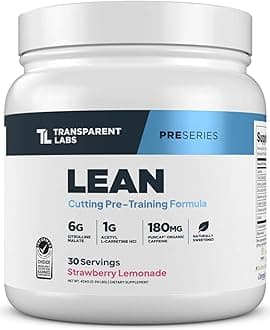Transparent LabsLean Pre-Workout - Pre Workout Body Replenishment for Men and Women with Acetyl L-Carnitine, Beta Alanine Powder and Organic Caffeine Purcaf Powder - 30 Serving