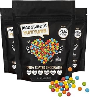 Max Sweets Dark Chocolate YumYums - Delicious Sugar Free Candy Ideal for Keto, Gluten Free, Diabetic, Low Carb, No Sugar Diets - Vegan Chocolate with Candy Coating - 3 Pack