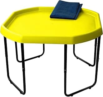 Children's Large Plastic Sand & Water Mixing Play Tray - YELLOW - 100cm x 100cm with 3 Tier Height Adjustable Stand and Protective Cover Sheet.