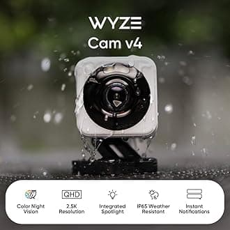 WYZE Cam v4 (Latest Model), 2.5K AI Security Camera, Indoor/Outdoor Cameras for Home Security, Baby Monitor & Pet Camera, Color Night Vision, No Subscription Required, Free Expert Help (2 Pack)