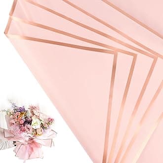 Bupduq 30 Sheets Pink Gold Edge Flower Bouquet Wrapping Paper，Florist Supplies Waterproof Floral Bouquet Wrapping Paper Bouquet Accessorie，Flower Shop Packaging Pape for DIY Gift Wedding Birthday
