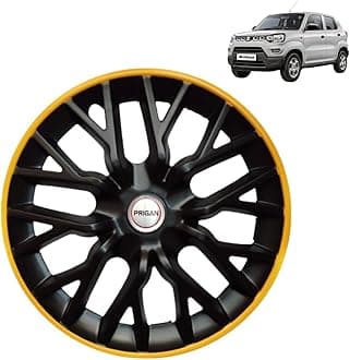 Prigan Wheel Cover for SPRESSO 14 Inch Black Yellow Wheel Cap (Available in 12,13,14 Inch) (Set of 4 Pcs) (Press Fitting) Model- Power GT Yellow-14