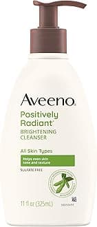 Aveeno Positively Radiant Brightening Facial Cleanser with Moisture Rich Soy Extract, Helps Even Skin Tone & Texture While Gently Lifting Away Dirt, Oil & Makeup, Sulfate-Free, 11 fl. oz