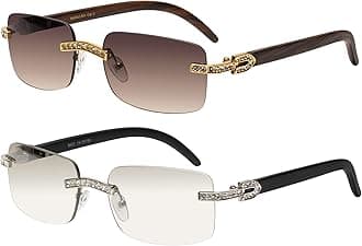 Retro Vintage Style Rimless Clear Lens Sunglasses for Women & Men Luxury Glasses Fashion Crystal Wood Eyewear Shades