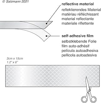 Salzmann Diamond Grade Reflective Sticker, 4pcs, Waterproof, All-Weather, 3M Material, White, for Car