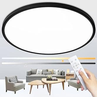 24 Inch Flush Mount Ceiling Light Fixture Dimmable with Remote Control, 56W, 5600 Lumen, Modern, Round, Black, for Kitchen, Dining Room, Bedroom, Living Room, Home Office