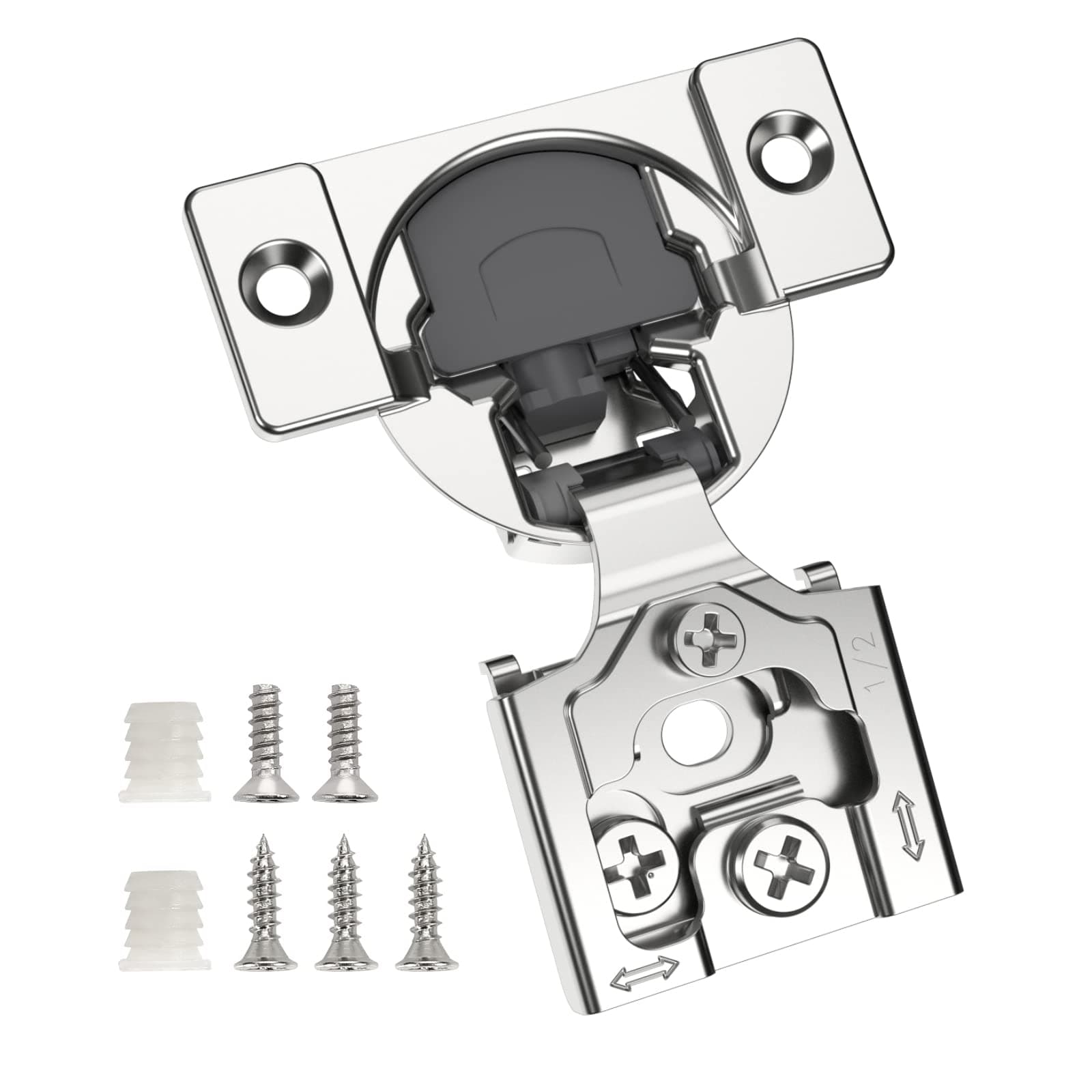 Chibery 2 Pack 1/2" Overlay 3D Soft Close Concealed Hinge for Face Frame Door, Smooth Slow Self Closing Hinges, Satin Nickel, Hidden 105° Open Angle Stainless Steel Hinge for Kitchen Cabinet Door