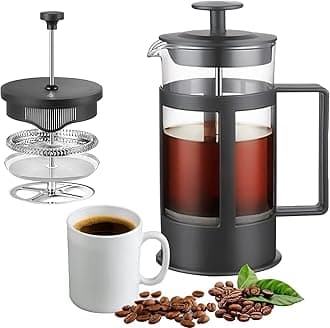 French Press Coffee and Tea Maker 1000ML, Borosilicate Glass Coffee Press, Stainless Steel Filter, Durable and Heat Resistant, Black