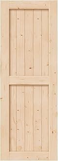 EaseLife 28in x 84in Sliding Barn Wood Door,Interior Doors,DIY Assemblely,Solid Natural Spruce Panelled Slab,Easy Install,Apply to Rooms & Storage Closet,H-Frame