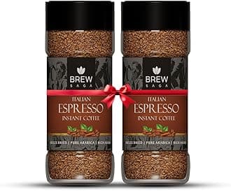 BREWSAGA Espresso Instant Coffee | Premium Freeze-Dried Arabica Blend | Bold & Intense Flavor with Rich Crema | 2 x 50g Jars | 100% Pure Coffee, No Added Sugar | Cafe-Style Strong Coffee at Home