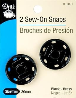 Dritz Sew-On Snaps, 30-Mm, Black, 2 Count