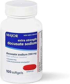 Extra Strength Stool Softener Laxative Docusate Sodium 250 mg - 100 Softgels