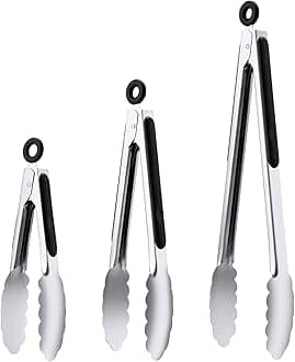 Stainless Steel Grill Tongs, Food Grade Kitchen Tongs, Heat Resistant 600 Degrees, for Cooking, BBQ Barbecue, Grilling, Buffet, Serving (7"+9"+12")