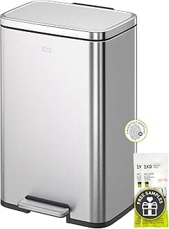 EKO Madison Brushed Stainless 25L+20L Dual Compartment Step Trash Can with Inner Liner, Recycling Bin, Soft-Close Lid, Fingerprint-Resistant Finish, and Durable Stainless Steel for Home and Office