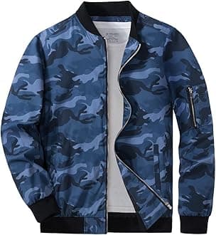 KEFITEVD Men Casual Lightweight Jacket Summer Thin Baseball Jackets with Multi Pockets,Sea blue Camo,XL