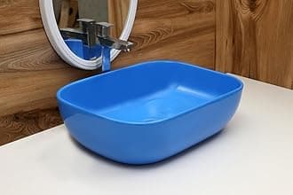 Ceramic Countertop Wash Basin | Designer Table Top Bathroom Basin Sink | Vessel Sink Wash Basin Over Counter for Bathroom, Hotel, Home Living Room (18x13x5.5 Inch) (Glossy Light Blue)