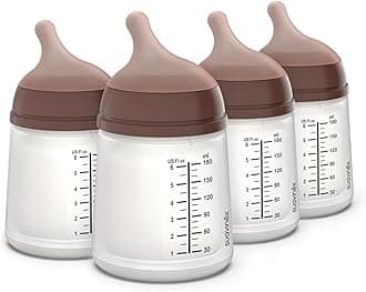 Suavinex Zero Zero Anti Colic Baby Bottle, No 1 Spanish Baby Bottle Brand, Minimizes Bottle Rejection & Nipple Confusion, Perfect for Breastfeeding Babies, 4 PK 6 oz, Deep Tone, Adaptable Flow