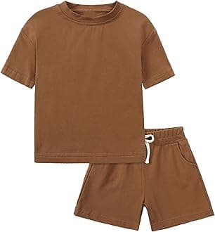 ROMPERINBOX Toddler Boy Summer Outfits 2T 3T 4T Tracksuit Solid 2-piece Short Sleeve T-shirt & Shorts Clothes Set