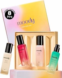 Moody Premium Perfume Gift Set for Women | Eau De Parfum | Long Lasting EDP Fragrance Scent Up To 8 Hours | Birthday Gift for Women | Strawberry, Tropical Vanilla Perfume Gift for Women Pack of 4x20m
