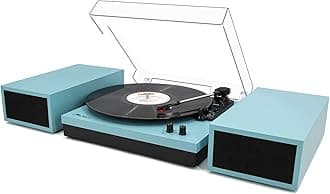 LP&No.1 Vinyl Record Player with External Speakers, 3-Speed Belt-Drive Turntable for Vinyl Albums with Auto Off and Wireless Input,(Blue Leather)