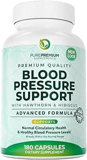 PurePremium Blood Pressure Support with Hawthorn Berry, Hibiscus - Nitric Oxide with Vitamin B6 - Garlic Supplements for Normal Nitric Oxide Supplement - 180 Caps