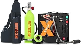 SMACO Mini Scuba Tank 1L Small Scuba Tank Diving Oxygen Cylinder with 15-20 Minutes Underwater Breathing Portable Diving Tank Kit for Underwater Exploration Emergency Rescue Pony Bottle S400